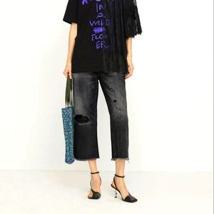 Brand New JNBY Fit Cut-Out Cropped Jeans Sz XL in Black